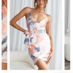 BEBE SATIN COWL NECK WRAP DRESS WATERCOLOR PRINT MULTI Selfie Leslie